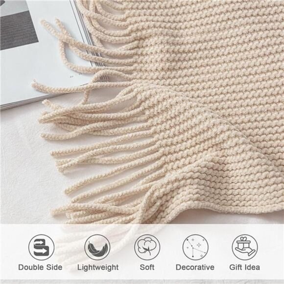 Fall Throw Blanket for Couch-Soft Boho Bed Throw Blankets,Cozy White - Picture 4 of 7